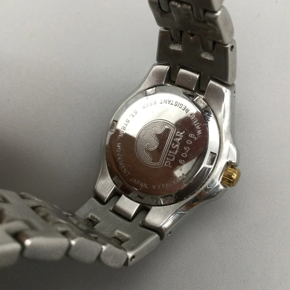 Pulsar Womens Watch 28mm Silver Dial Two Tone Crystal Bezel New Battery 6.25: